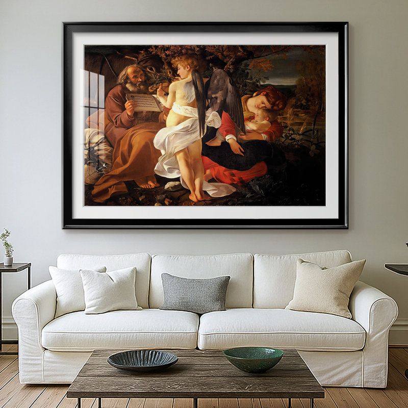 Repos sur la fuite en Égypte - Caravage - reproduction d'art avec passe-partout et verre-c. 1597, 30 x 5 x 42,5, Noir