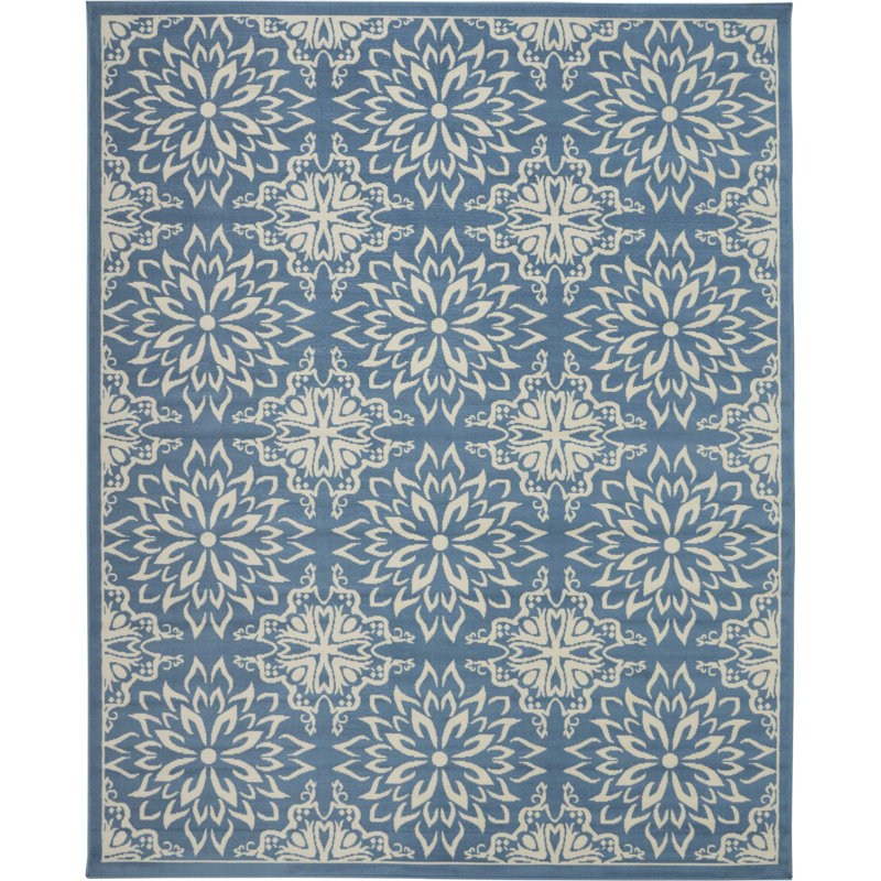 Tapis floral ivoire / bleu Yurig, Rectangle 5 pi 3 po x 7 pi 3 po