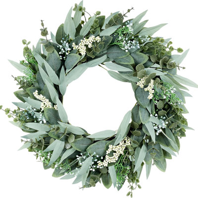 Eucalyptus Wreath for Front Door, 20" Artificial Green Wreath with White Berries, All Season