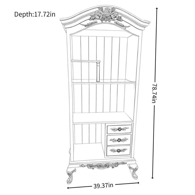 Vitrine en bois massif sculpté rétro français, Vert/rose