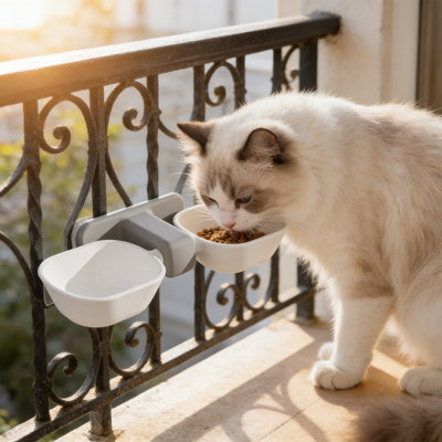 Anti-Tipping Hanging Cats Bowl Detachable Pet Bowl 2 in 1 Drinking Bowl, 11.42x5.12x2.36 in, White