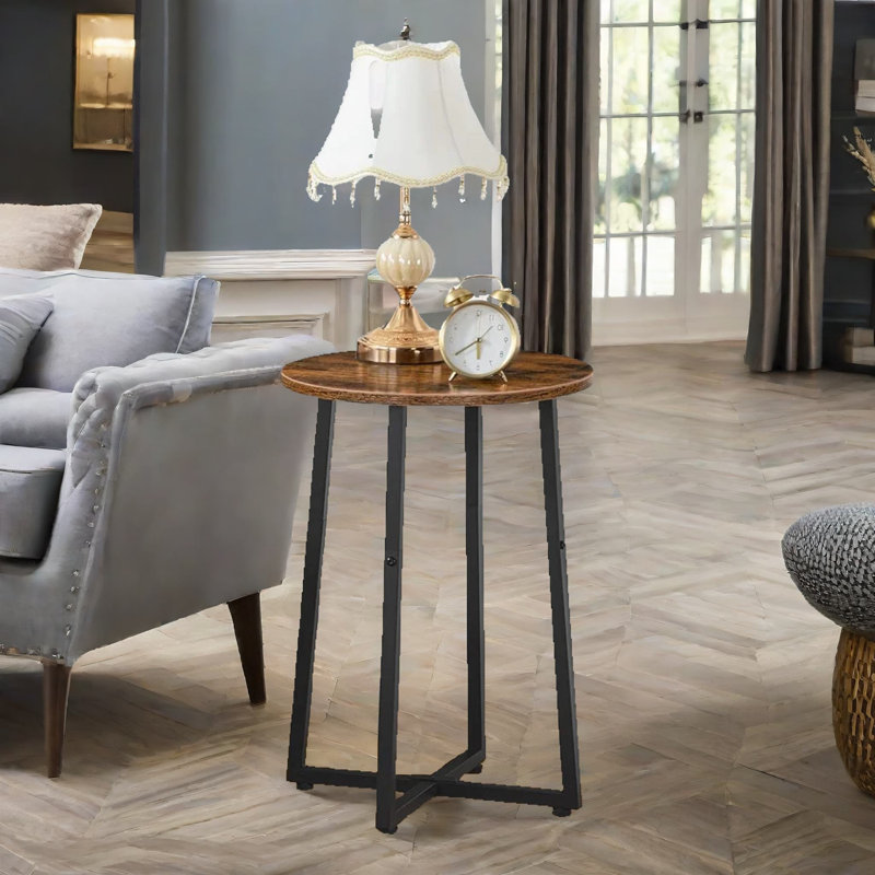 Narrow Round Top Side Table End Table Industrial Rustic Brown Living Room Furniture
