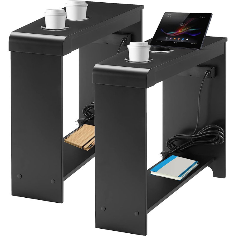 Keymia Set of 2 Nightstands with Charging Station, Modern Bedside Tables with USB Ports & Outlets, Narrow End Tables with Storage for Bedroom & Living Room – Space-Saving Side Tables for Small Spaces