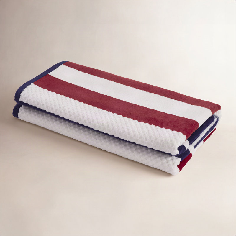 Gilus 100% Cotton Striped Beach Towel, Navy Blue