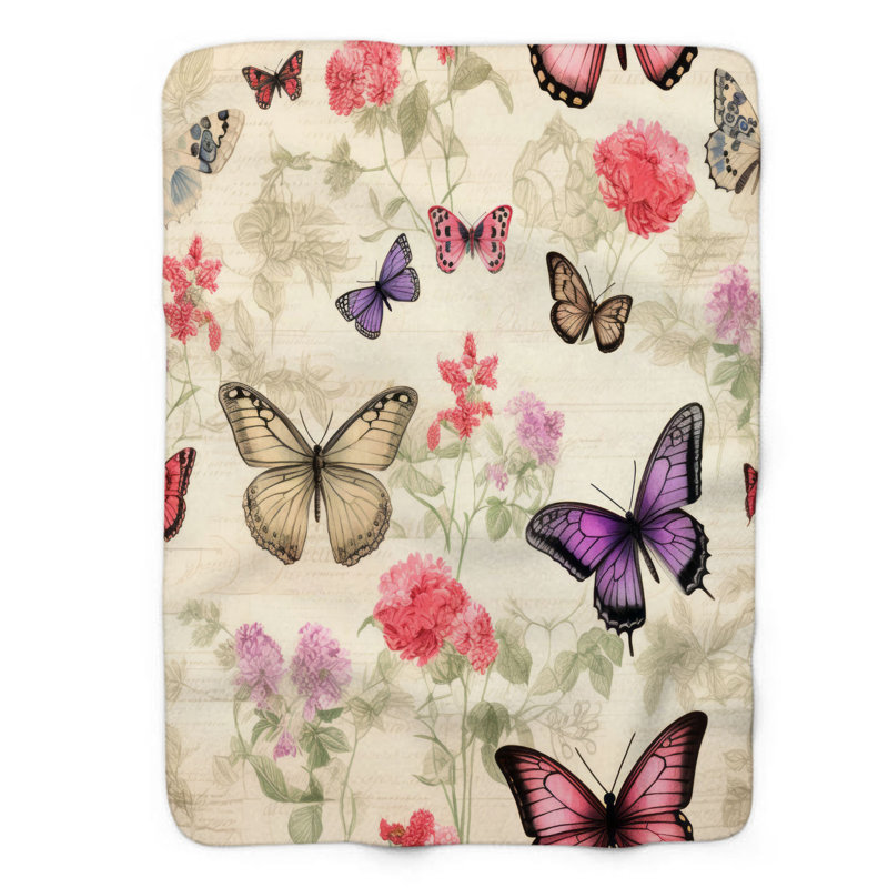 Couverture botanique 1 pièce Botanical Butterfly Bliss, Lit simple