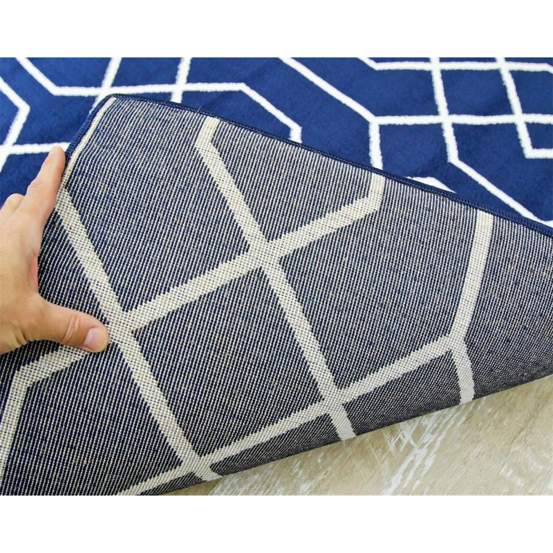 Tapis bleu à motif abstrait Friedegund, Rectangle 8 pi x 10 pi