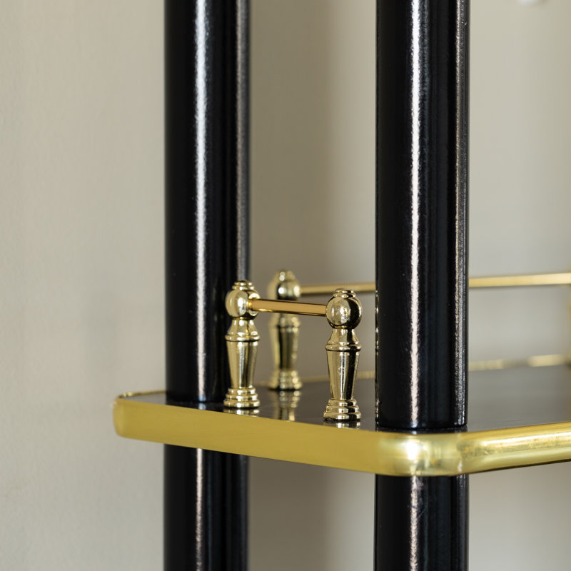 Classy and Elegant 4 Tiered Multifunctional Wooden Open Bar Shelves, Modern Console Table, Black