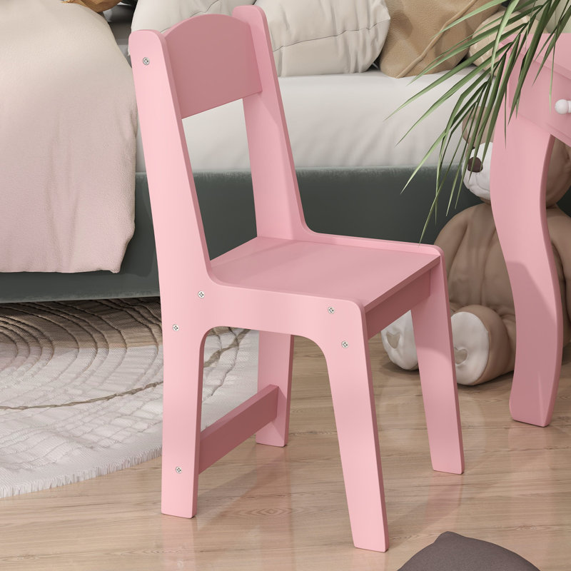 Coiffeuse pour enfants avec miroir à trois plis, tabouret, rose