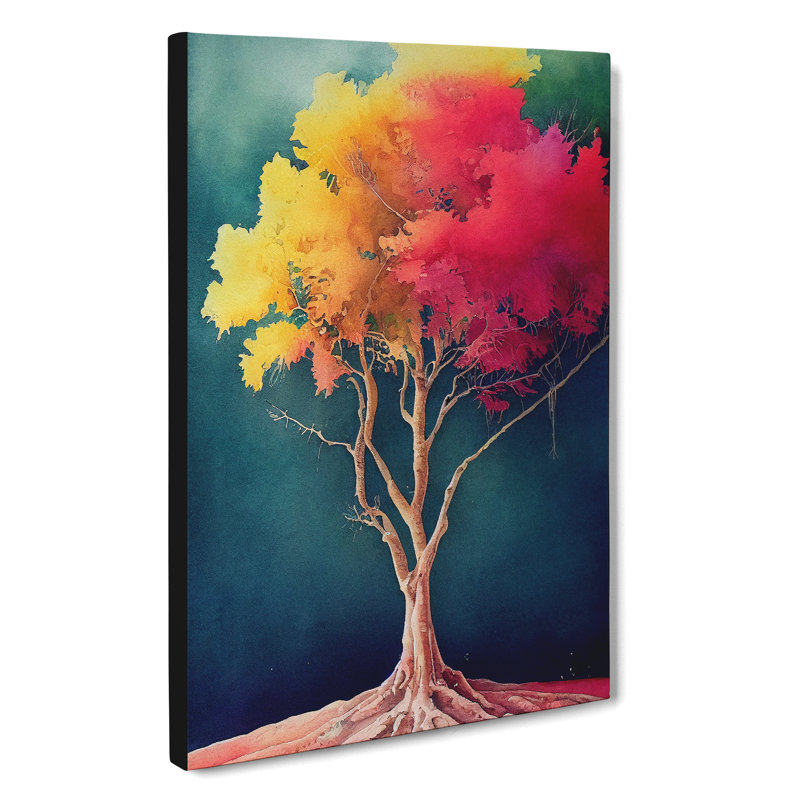 Lone Watercolour Tree No.2 - Wrapped Canvas, 50cm H x 35cm W x 3cm D