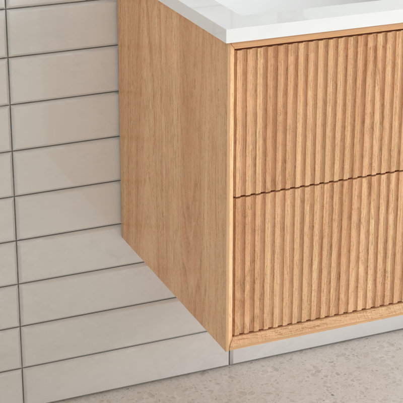 Meuble-lavabo mural 24 po avec 2 tiroirs de rangement ouverts en bois massif, conception intégrée, couleur noyer, profondeur 22,92 po, largeur 18,03 po, profondeur 19,7 po