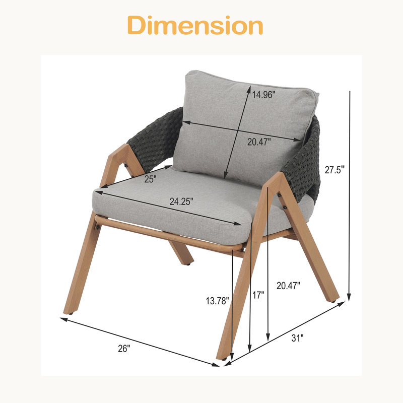 Chaise de patio avec coussins (ensemble de 2), Gris, Noir, naturel