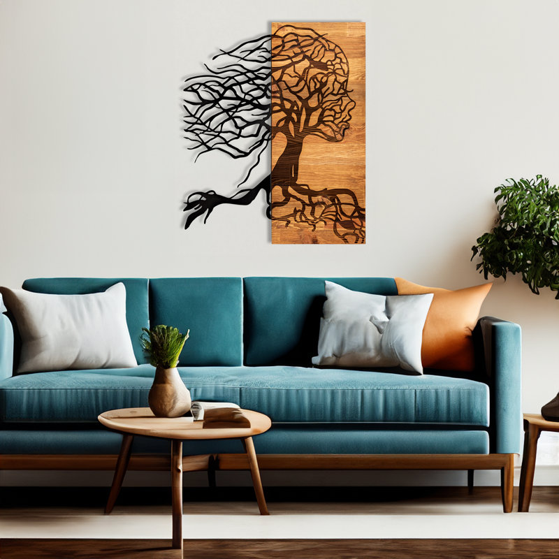 Elegant Decorative Wooden Wall Accessory, Black & Walnut, 18.5 x 22.8 inches | 100% Metal Frame (Thickness: 0.05 inches) & 100% Wooden Base (Thickness: 1.2 inches) | Stylish Home Decor for Any Room