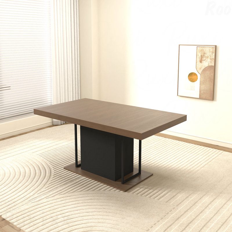 Table de salle à manger rectangulaire extensible 6 à 10 personnes en bois vieilli noir 160 à 200 cm, Brun / Noir