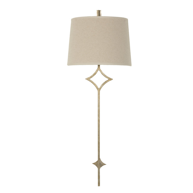 Antique Silver Wall Sconce with Natural Linen Shade