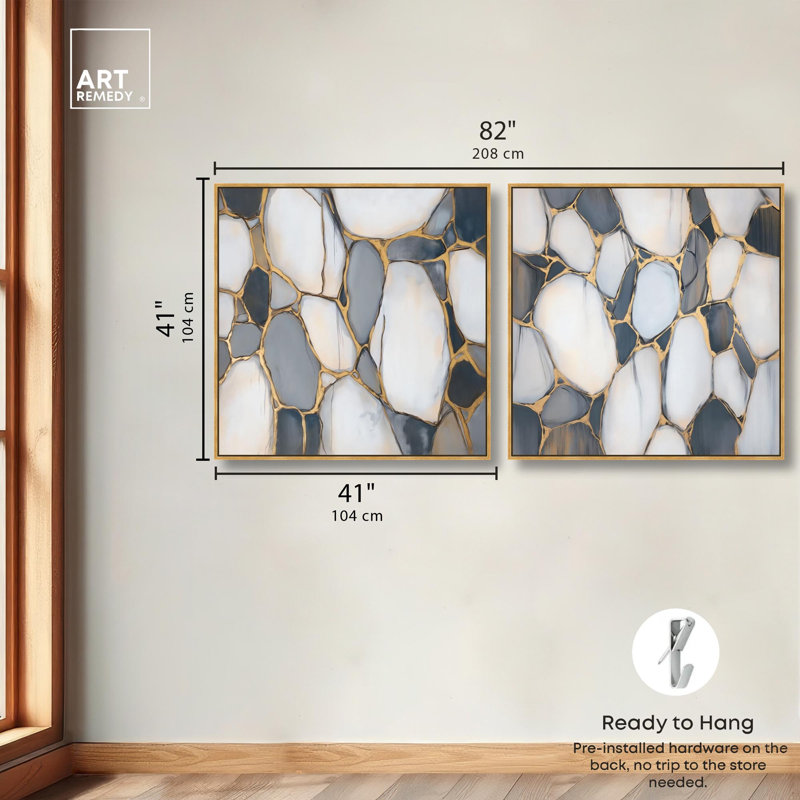 Cobblestone Duo Canvas Print Blue And Sage Wall Decor Set by Art Remedy, Black Frame, 12 x 12, H 41 po x l 41 po, Gold Frame