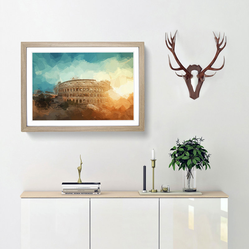 The Colisium in Rome Italy in Abstract - Picture Frame Graphic Art Print, Oak Framed, 62cm H x 87cm W x 2cm D