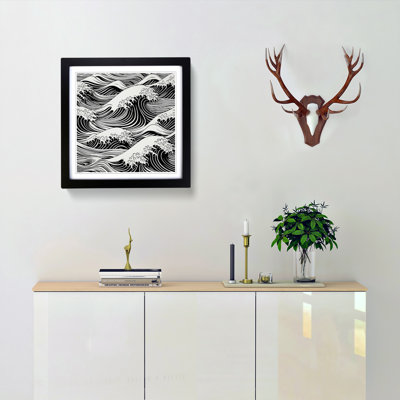 Japanese Wave Op - Single Picture Frame Print on Wood