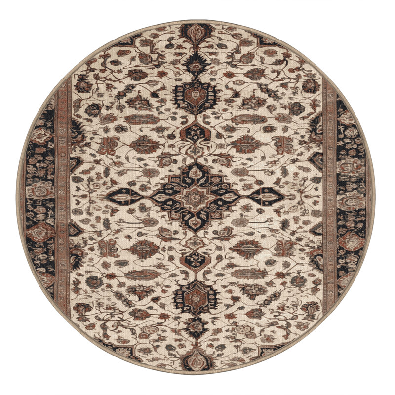 Machine Washable Persian Brown Area Rug, Round 4'