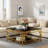 Square Glass Coffee Table With Metal Frame, Tempered Glass Top And Lower Shelf-1294350579