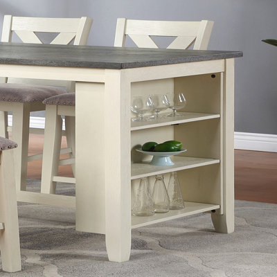 Table de salle à manger à hauteur de comptoir moderne et décontractée avec tablettes de rangement en bois