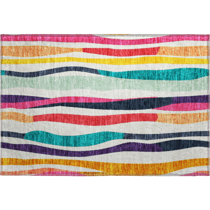 Premium Machine Washable Mayfield AMF2188 Striped Rug, 1'8" x 2'6", Ivory