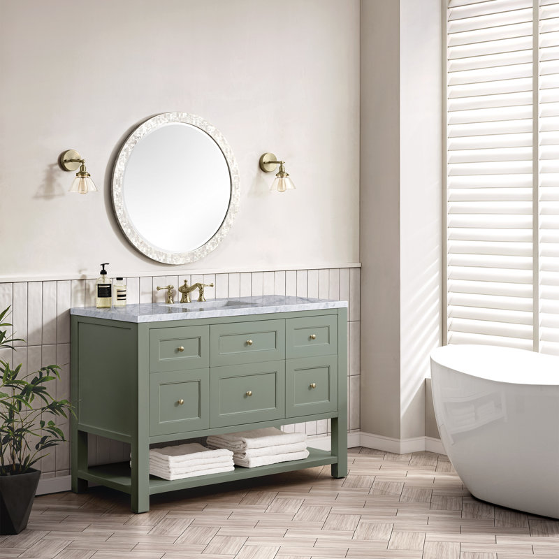 Breckenridge 48'' W Single Vanity, Carrara White, 8" Widespread, Smokey Celadon