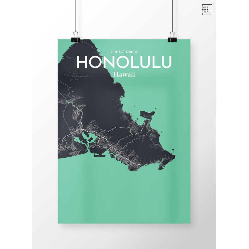 Honolulu City Map - No Frame Print, 43.2cm H x 27.9cm W x 0.13cm D