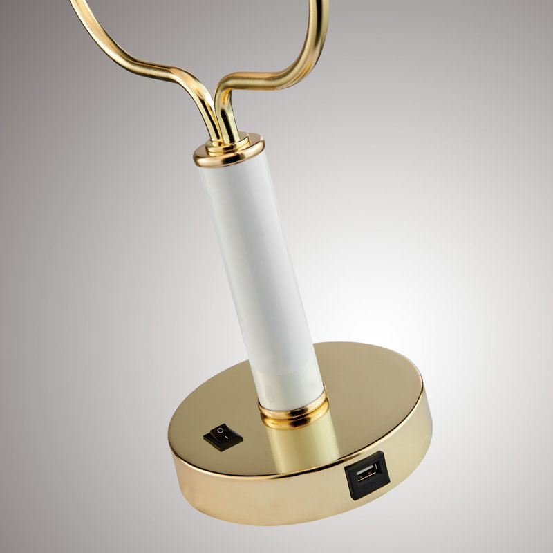 Metal USB Bankers Lamp, White/Gold