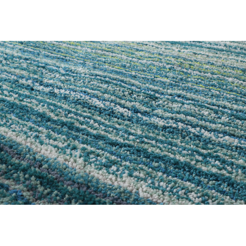 Tapis bleu touffeté à rayures Oralia, Rectangle 5 pi x 7 pi