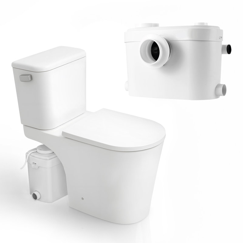 Toilette allongée à chasse d'eau 2 pièces 1,6 GPF avec pompe à macération blanche 0,8 HP Nesso