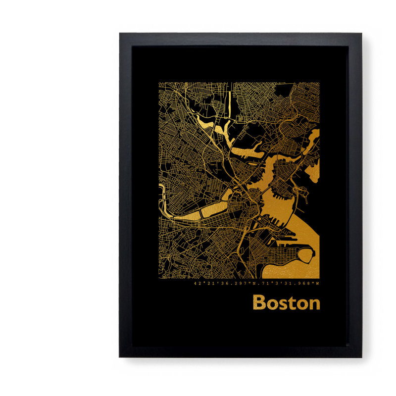 Boston Map - Single Picture Frame Print, 42.5cm H x 32.5cm W x 3.5cm D