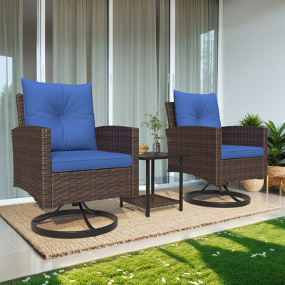 3-piece Outdoor Swivel Rocker Patio Chairs Set, Rattan Patio Bistro Set With 2 Rocking Chairs And 1 Coffee Table, Comfortable Cushions, All-weather Pe by Winston Porter