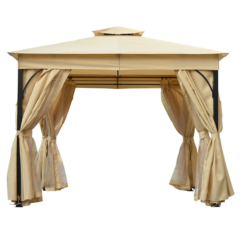 Outdoor Gazebo Tent With Double Roofs, Mosquito Netting & Privacy Screens, Beige