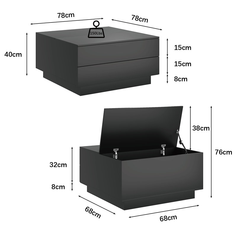 Pedestal Coffee Table with Storage, Black