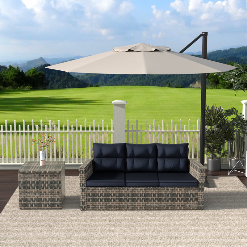 Madore 72.5'' Wide Wicker Patio Sofa with Cushions, Navy