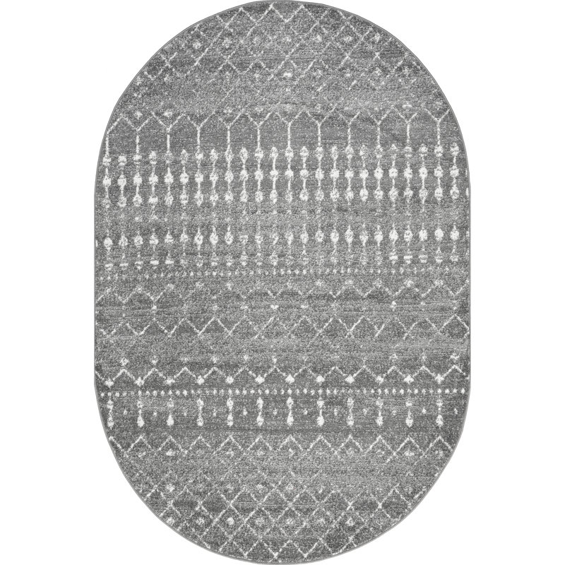 Amanuel Moroccan Geometric Area Rug in Dark Gray, Oval 3' x 5'