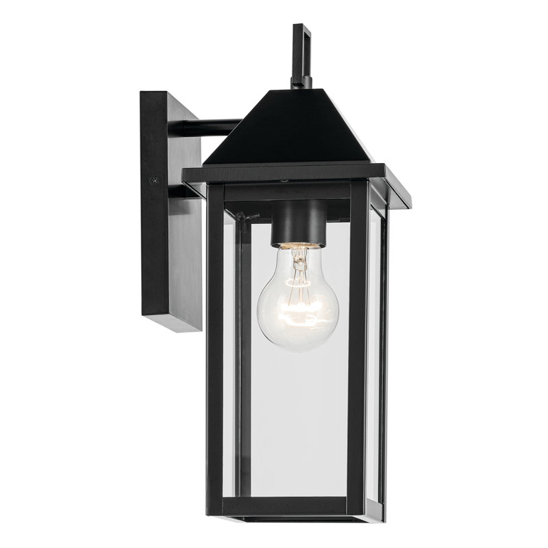 Applique murale d'extérieur 14 "avec verre transparent 14", H 14 po x l 5,75 po x P 7 po, Noir satiné