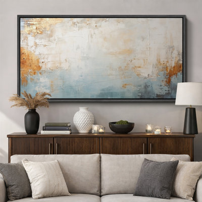 Minimal Landscape " Elegant Blue Brown Abstract Art Decor Hanging Painting Extra Large Artwork Pictures (Not Textured) " Print