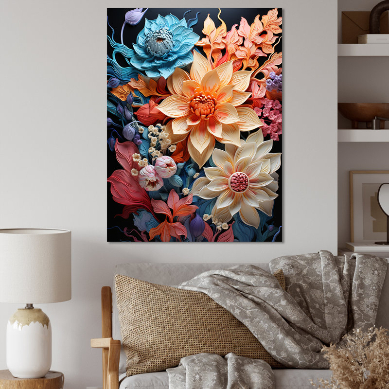 Impression sur toile de papier botanique coloré, Toile tendue, H 44 po x l 34 po x P 1,5 po
