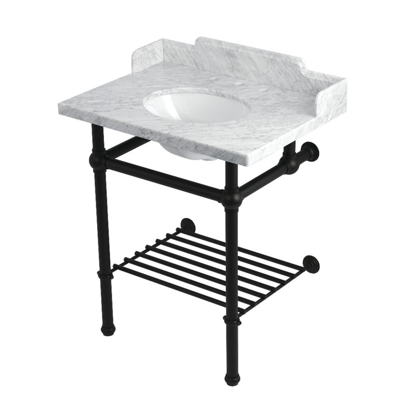 Lavabo console en marbre Carrara de 30 pouces avec pieds en laiton et tablette Kingston (8 pouces, 3 trous) Kingston Brass