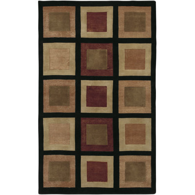 Tapis noir / brun en laine noué à la main à motif géométrique Jamaris