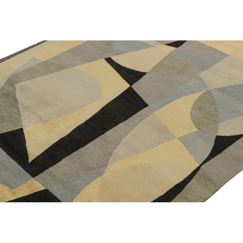 Hand Knotted Geometric Area Rug, Rectangle 10' x 14'