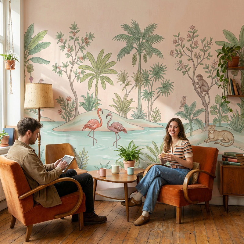 Papier peint tropical tropical, 120" x 96", Peler et coller
