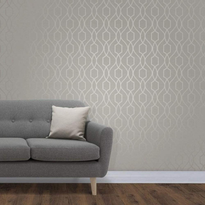 Apex Trellis 10m x 53cm Metallic Finish Wallpaper Roll, Grey