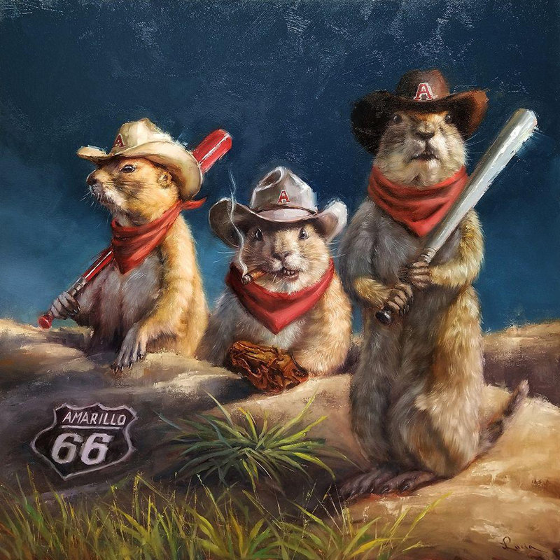 Art encadré sur toile tendue par Trinx Heffernan, Lucia: Amarillo Sod Poodles H1631D, H 15 po x l 15 po