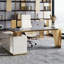Bureau rectangulaire en pierre + bois manufacturé + acier inoxydable avec 3 tiroirs-109670641-109670638-109670640