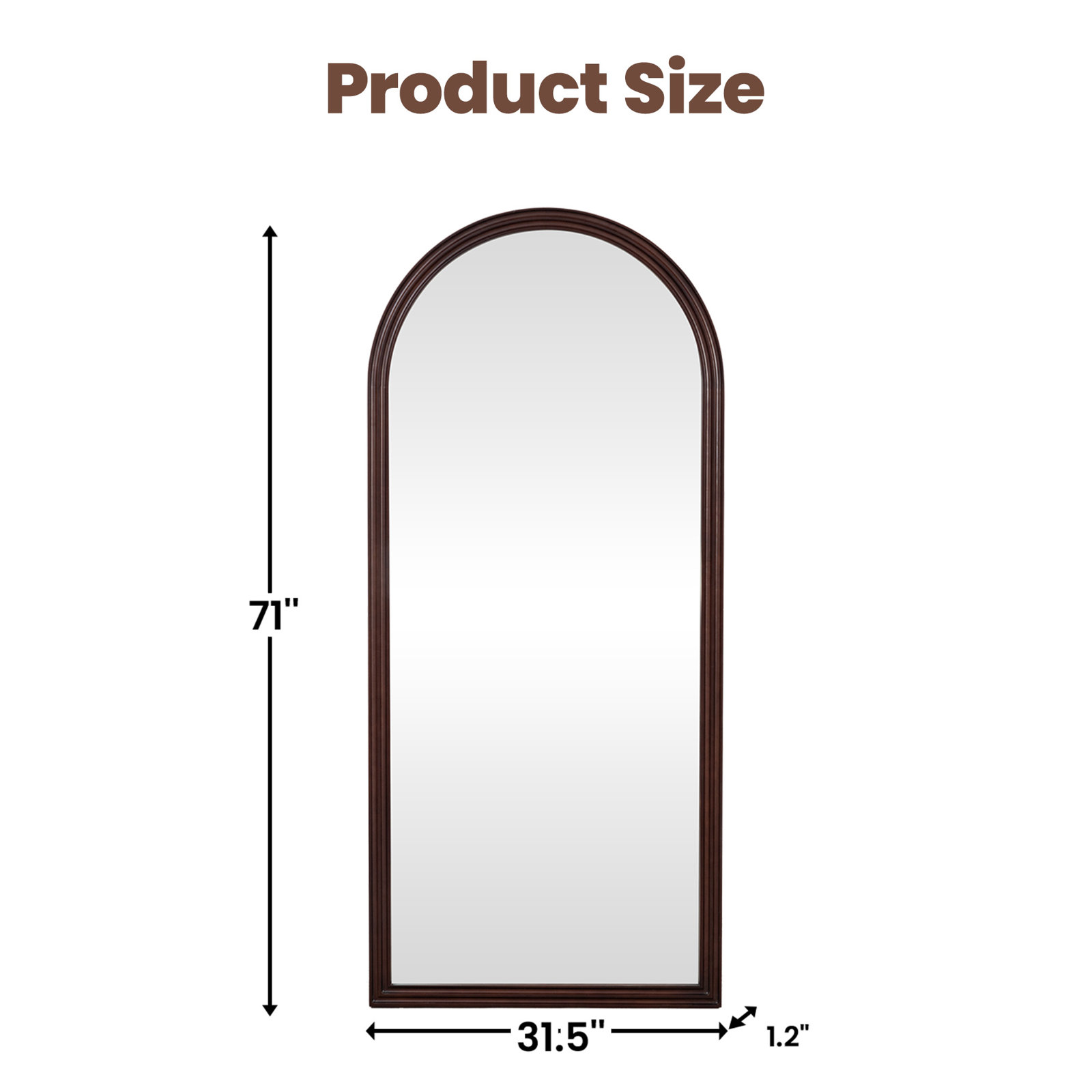 31.5 in. W x 71 in. H Arched Solid Wood Framed Floor Mirror