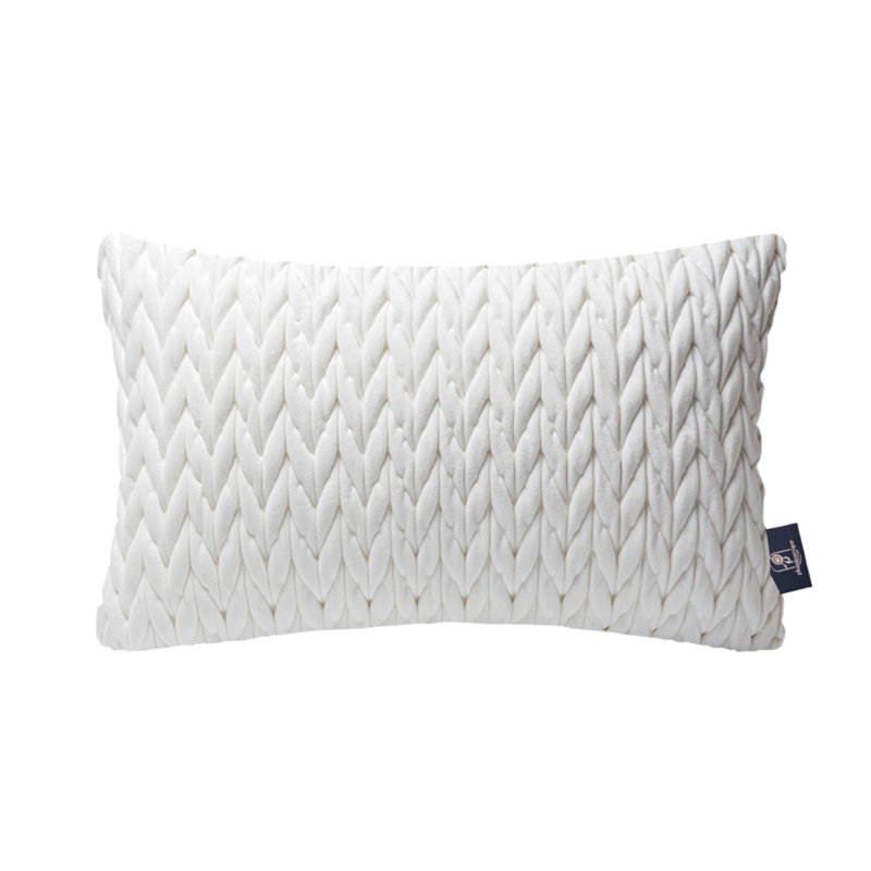 Velvet Quilted Throw Pillows, Braided Textured Decorative Cushion, Rectangle 12"H x 20"W, White