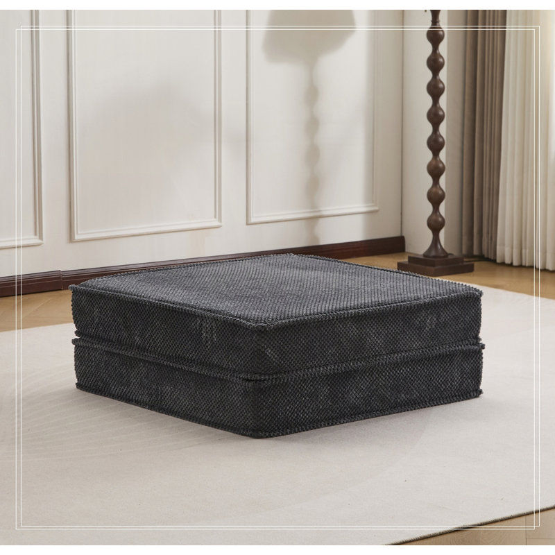 Circle Fleece Fabric,1 Ottoman, Dark Gray
