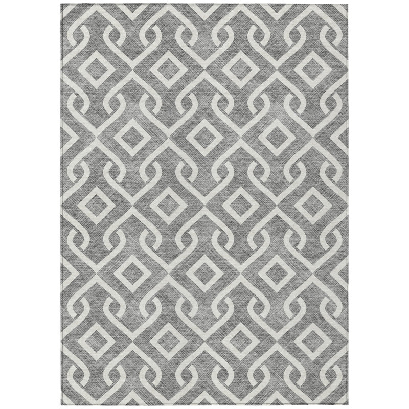 Tapis d'intérieur lavable à motif géométrique gris et ivoire 5 pi x 8 pi